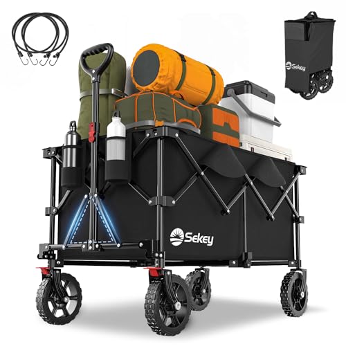 Sekey XXL Plus Carrinho dobrável com roda travões 200 l 150 kg, carrinho de transporte para praia campismo jardim, patenteado dobrável em quatro direções SE4010, preto profundo