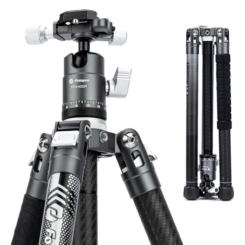 Fotopro 152 cm tripé de câmara de fibra de carbono com cabeça de bola 360 1/4 placa de libertação rápida tripé profissional DSLR para câmara carga máxima de 10 kg X Aircross 3 cinzento
