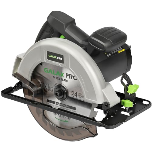 GALAX PRO Serra circular 1400 W, máximo 6000 rpm, profundidade de serra circular de mesa e ângulo de corte reguláveis: 62 mm (90°) -48 mm (45°), guia a laser, sistema de recolha de pó