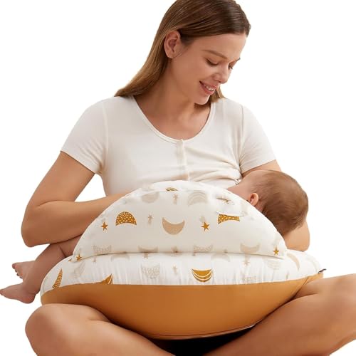 momcozy Almofada de amamentação com borda de segurança: almofada ergonómica de amamentação e suporte com alça ajustável e capa de algodão removível, chuva de meteoritos