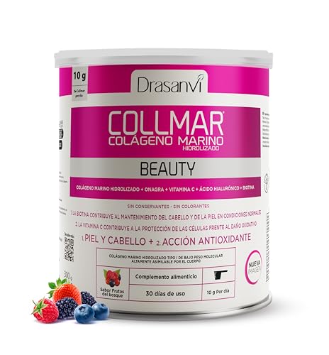 DRASANVI COLLMAR BEAUTY COLAGENO Ácido HIALURONICO Colágeno marinho hidrolizado com vitamina C natural e biotina, Beauty Collagen pele bonita e hidratada, sabor frutas da floresta, 300 GR= 30 dias
