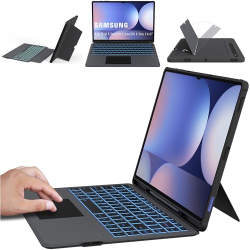 Capa com teclado espanhol Ñ para 14,6" Samsung Galaxy Tab S10 Ultra/S9 Ultra/S8 Ultra: Retroiluminação de 7 cores painel multitoque - teclado removível com função de desligado/ligar automático