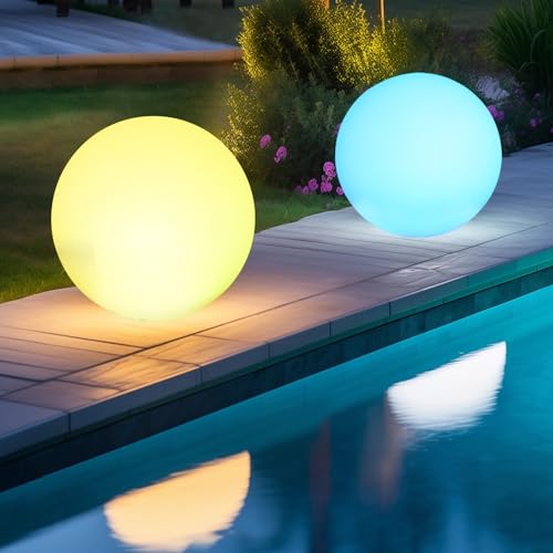 2 peças RGB Candeeiro solar LED de exterior, luz solar de jardim de 30 cm com controlo remoto, mudança de 16 cores, IP66 impermeável luz de bola recarregável tipo C de 1200 mAh, deco candeeiro para