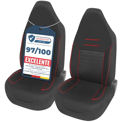 Upgrade4cars Capas de assento dianteiro para carro com encosto de cabeça integrado universais preto vermelho | cobertura universal | protetor de assento dianteiro para condutor e copiloto
