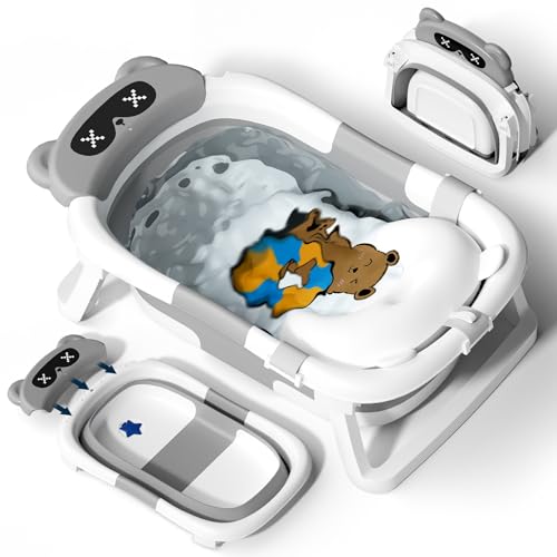 COOSEYA Banheira dobrável para bebé, banheira dobrável para recém-nascido com almofada macia (0-12 meses), presente ideal para recém-nascido de bebé para criança pequena de viagem portátil economiza