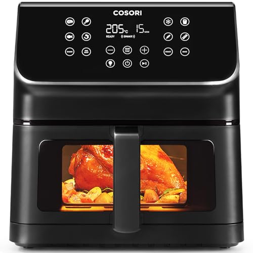 Cosori Frigideira de ar prática, 6,2 l, com janela Air Fryer, 1700 W, tecnologia Rapid Air, 55% menos energia, 13 modos automáticos, uso fácil, painel de toque LED, aço inoxidável interior, até 205 ºC