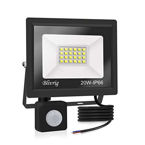 Jefedana Foco LED 20 W com sensor de movimento 2000 LM IP66 impermeável 6000 K branco frio exterior para segurança no jardim, garagem, fábrica