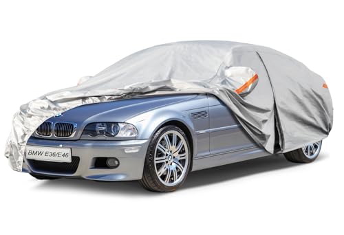 Kayme Capa de carro exterior, compatível com BMW série 3 E36/E46/E90 (1999-2012), capa para carro impermeável anti-UV anti-pó de 6 camadas, cobertura de carro com fecho de correr e forro de algodão.