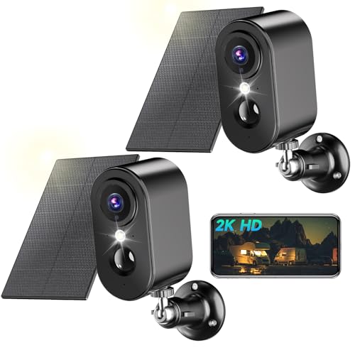 PESAIR 2K Câmara de vigilância Wi-Fi com painel solar - câmara de vigilância WiFi exterior sem fios bateria, visão noturna cor, exterior/interior, PIR deteção de movimento, IP66, preto - 2