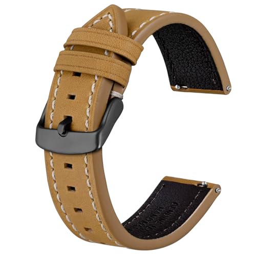 BISONSTRAP Correias de relógio de couro, correia de substituição de libertação rápida para homens e mulheres, 18 mm 19 mm 20 mm 21 mm 22 mm