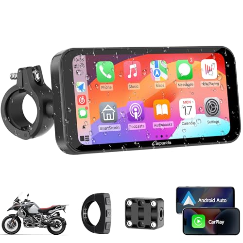 Carpuride W603 Ecrã Carplay para motocicleta, CarPlay sem fios e Android Auto para moto, controlo remoto, ecrã tátil impermeável de 6,3", áudio BT, navegação GPS, Siri, assistente de G00gle