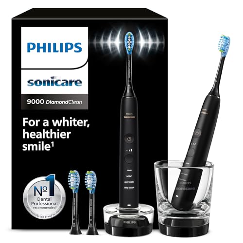 Philips Sonicare DiamondClean 9000, escova de dentes elétrica, embalagem dupla, escova de dentes sónica com aplicação, sensor de pressão, copo de carga, preto, modelo HX9914/63