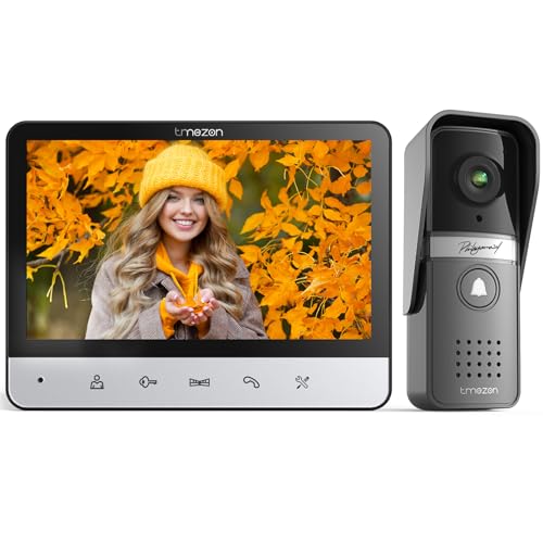 TMEZON Porta-vídeo 4 fios, campainha vídeo sistema de intercomunicação com 7 zoll monitor e campainha com cabo, visualização ao vivo e conversa, desbloqueio por monitor interior, 16 tons de chamada