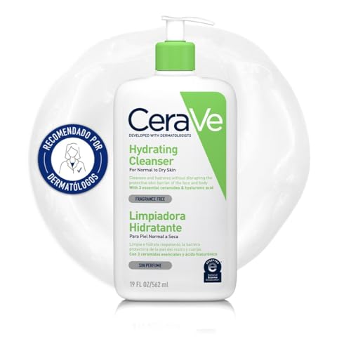 CeraVe - Gel de limpeza hidratante, para pele normal a seco, limpa e hidratada, equilíbrio da pele, enriquecido com ceramidas essenciais e ácido hialurónico, adequado para rosto e corpo, 562 ml