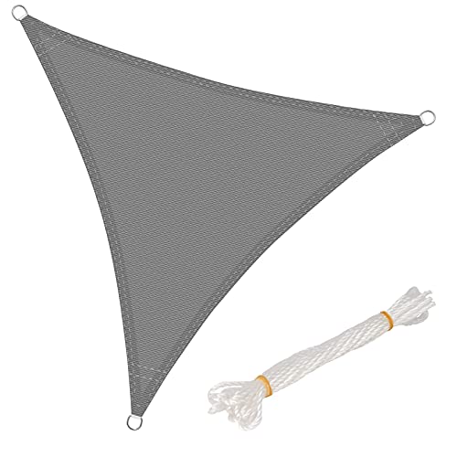 WOLTU Toldo vela de sombra triangular 5 x 5 m, HDPE respirável prevenção contra raios UV solar, proteção 85% resistente e para jardim, pátio, exterior areia, cinzento