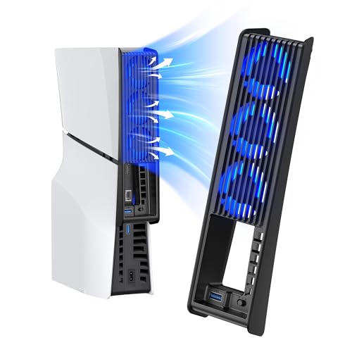 KIWIHOME Ventilador de Refrigeración para PS5 Slim, Con Ajuste de Velocidad Auto, Accesorios de Refrigeración Silenciosos con LED y USB3.0 Externo, para Disc y Ediciones Digitales, No para PS5 Pro