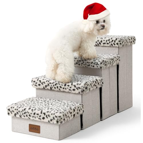COZY KISS Escadas para cães pequenos com arrumação, escadas dobráveis para animais de estimação para cama, sofá e cadeira, durável, até 80 kg (leopardo, 33 x 84 x 45 cm, 4)
