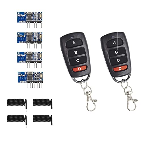 QIACHIP rx480e-4C Módulo emissor e recetor RF 433 mhz, sem fios RF módulo transmissor e recetor kit de ligação de saída de 4 canais para controlo remoto para Arduino 3