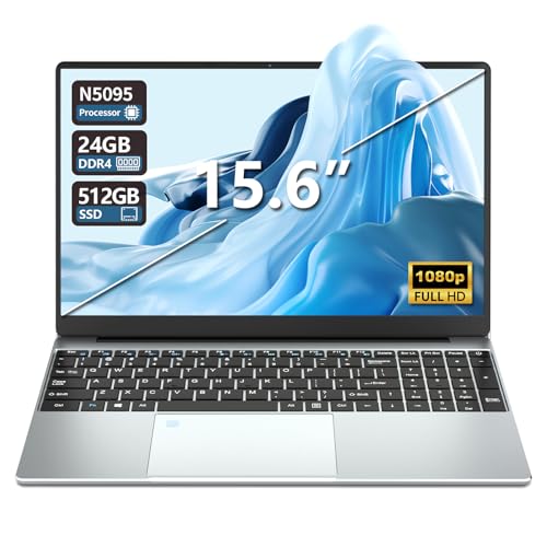 Computador portátil de 15,6", Celeron N5095, 24 GB RAM 512 GB SSD, win 11 PC portátil desbloqueio impressões digitais+teclado retroiluminado, 180°Opening and Closing ecrã, mini-HDMI+USB3.0