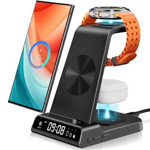 leQuiven Carregador sem fios para Samsung S25 Ultra, estação de carregamento sem fios para Galaxy S25/S24/S23/Z Flip 7/Z Fold 7, para Galaxy Watch 8/8 Classic/Ultra/7/6/6 Classic/5, Galaxy Buds 3/3