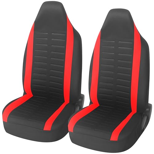 Upgrade4cars Capas de assento dianteiro para carro com encosto de cabeça integrado universais preto vermelho | cobertura universal | protetor de assento dianteiro para condutor e copiloto