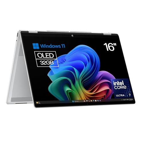 HP Omnibook X Flip Computador portátil conversível de 16" 3K OLED táctil Intel Ultra 7-258V EVO, 32 GB RAM, 1 TB SSD, Intel ARC Graphics, Windows 11 Home Silver - teclado QWERTY espanhol