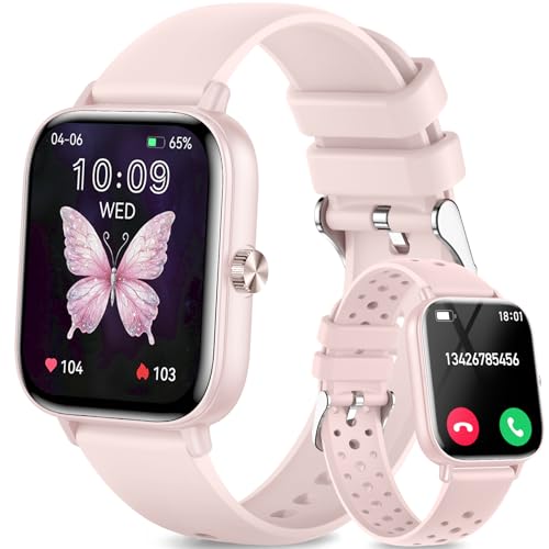 Fitonme Relógio inteligente mulher, 1,83" Smartwatch mulher com chamadas Bluetooth, 2 correias, pulsómetro, sono, SpO2, Whatsapp notificações, relógio desportivo impermeável IP68 para Android iOS rosa