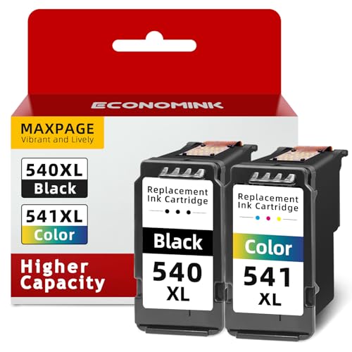 Economink 540 541 XL Multipack, 540 XL 541XL cartuchos compatível com tinta Canon 540 541 XL, para Pixma TS5150 MG3650s MX475 TS5151 MG3650 MG4250 MG3333333333650 28 BR 535 MG3550 MX395 (1 preto, 1