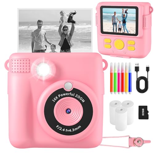 CHRERNA Câmara com fotos infantis instantâneas, 2,4" HD câmara com fotos infantis, 1080P câmara instantânea com cartão de 32 GB e papel de impressão, presente para meninos e meninas 3 a 12 anos