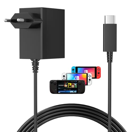 Carregador de 45 W para Nintendo Switch Lite/OLED/Deck Dock Switch Pro Controller, adaptador de alimentação com cabo Switch de 1,5 m 5 FT carregamento rápido USB tipo C/suporte para modo TV