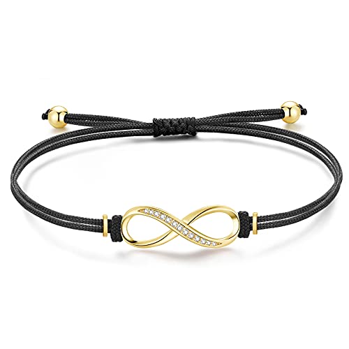 Jrêveinfini Infinito pulseiras mulher prata de lei 925 com 3A zircónio cúbico, pulseira corda feita à mão, presentes originais ajustáveis 16 3 cm