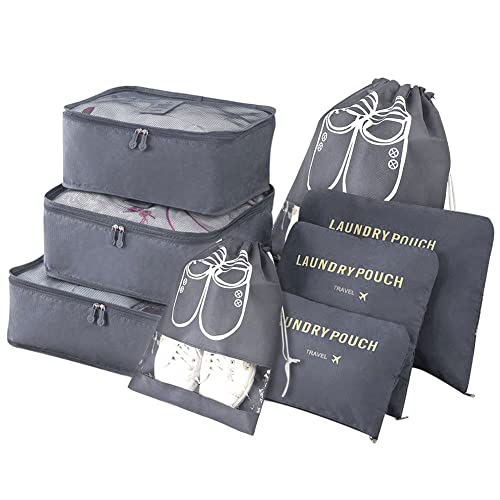 Vicloon Organizador de malas 8 em 1 saco de armazenamento de bagagem impermeável sacos de bagagem multifunções pack cubos sacos roupa organizadora viagem para sapatos roupa cosméticos