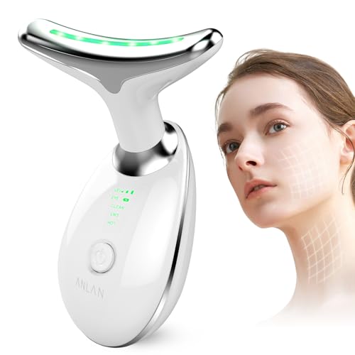 ANLAN Massajador rosto pescoço anti-rugas, massajador facial reafirmante mulher com calor luz LED EMS Lifting para iluminar as linhas do pescoço (45 °C)