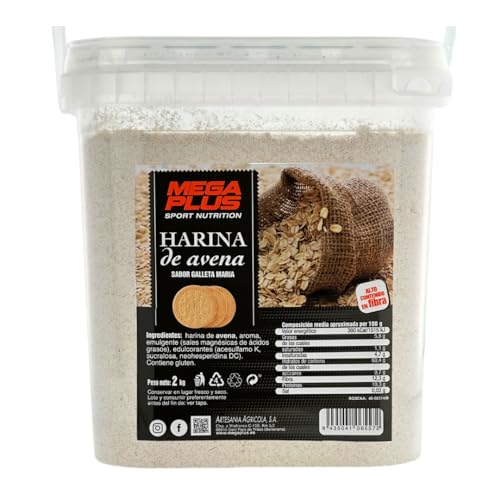 Farinha de aveia - mega Plus 2 kg: Energia sustentada e nutrição completa para atletas com carboidratos, proteínas e vitaminas essenciais, sem açúcar adicionado, 6 sabores (bolachas maria)