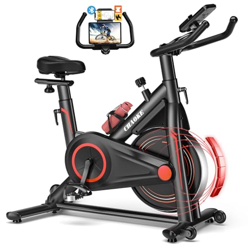 CHAOKE Bicicleta estática magnética com APP, bicicleta Spinning Fitness e Cardio em casa com ecrã LCD e porta-copos, silêncio 5DB, assentos confortáveis respiráveis, MAX 160 kg