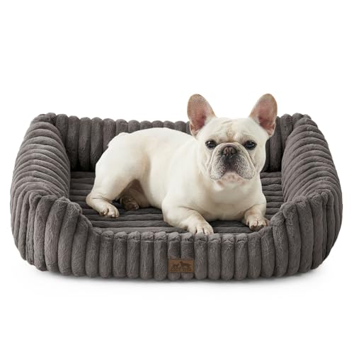 COZY KISS Cama ortopédica para cães, sofá lavável de pele sintética para animais de estimação, com superfície macia e base antiderrapante, cama de interior para cães médios e pequenos, 76 x 58 x 18 cm