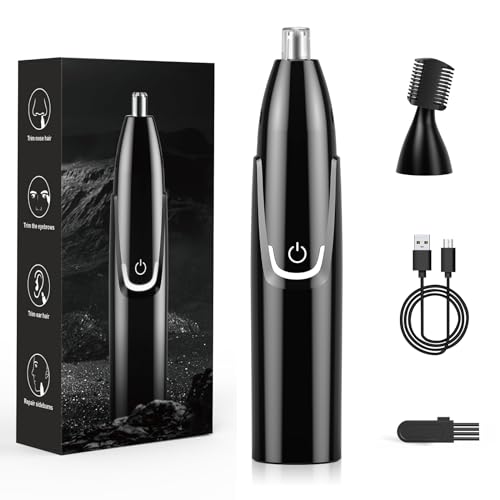 Brigin Corta-pelos nariz e orelha profissional indolor, aparador pelos nariz vela facial, remove pelos resistente à água USB recarregável, folha de fio duplo impermeável fácil de limpar (preto)