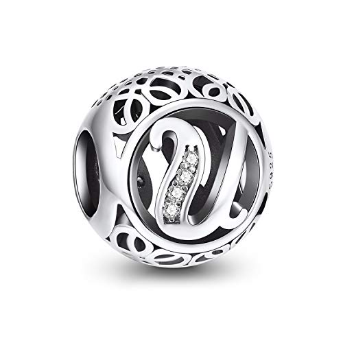 NINGAN A-Z 26 contas encantos pendentes de alfabeto contas prata de lei 925 com zircônia cúbica transparente compatível com pulseira Pandora e europeu, encantos de letra para mulher menina