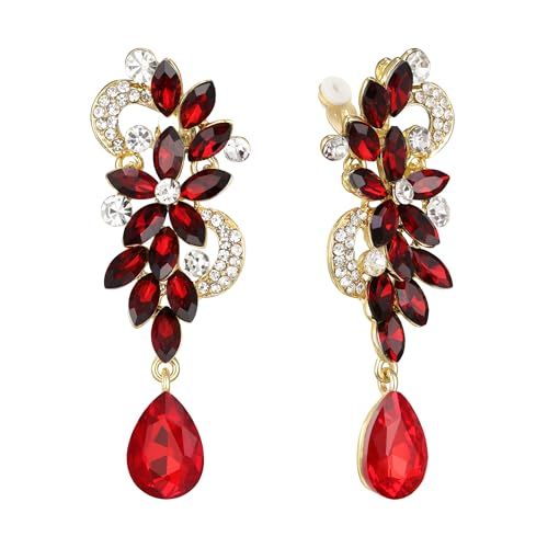 Clearine Brincos de mulher boémio boho cristal flor casamento nupcial lustre gota Bling parafuso voltar clipe de orelha pendentes
