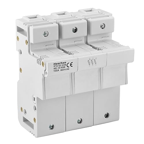 Heschen Base porta-fusíveis cilíndrica, RT18-125 (RO17), 100A AC690V, 3 polo, montagem em calha DIN de 35 mm, para fusível RT18 RO17, 22 x 58 mm, CE listado