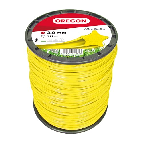 Oregon Yellow Star Fio para máquina de desboçar de 3 mm, erva, ervas daninhas, vegetação e muito mais, fio de nylon de grande resistência, compatível com a maioria dos modelos padrão, 3,0 mm x 212 m