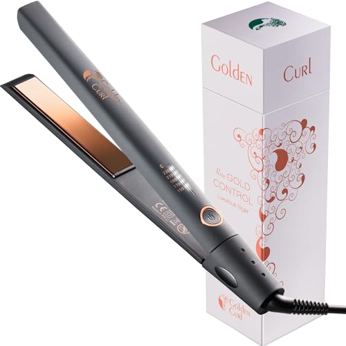 Golden Curl Ferro de cabelo para alisar e enrolar - 5 anos de tranquilidade. Alisador e modelador de cabelo 2 em 1 profissional - modelo de cabelo para alisar ou fazer ondas (controlo dourado rosa)