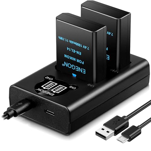 ENEGON EN-EL14 Bateria de substituição pacote de 2 e Smart LED carregador duplo USB para Nikon EN-EL14/EL14a D5600 D5100 D5200 D5300 D5500 D3100 D3200 D3300 D3400 0D 35 00 Coolpix P7000 P7100 P7200