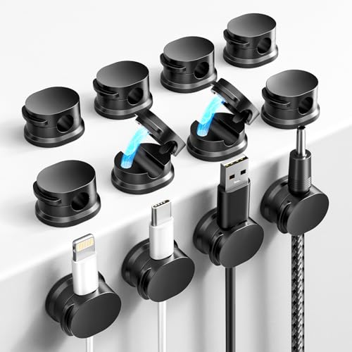 COCOMAX 12 unidades Magnéticos organizador de cabos, auto-adesivo suporte cabos, organizador ajustável para secretária/mesas de cabeceira/cabos de carregamento/HDMI/USB-preto