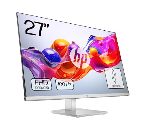 HP 527sh- Monitor FHD de 27" (1920x1080, IPS, 100 Hz, 5 ms, 99% sRGB, 300 Nits, contraste 1500:1, altura ajustável), preto com suporte prateado