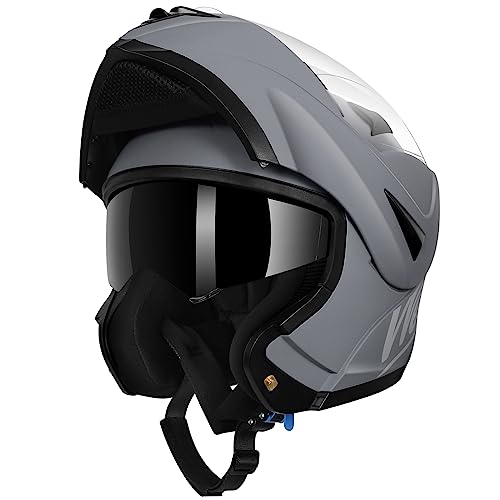 Westt Capacete de motocicleta com certificação ECE 22.06 capacete modular para mulher e homem capacete integral com visor duplo para Chopper, ciclomotor Scooter, tamanhos S-XL, cinzento mate, S (55-56