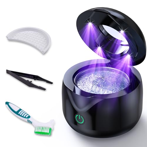 ITSHINY Limpador ultra-som, 45000 Hz limpeza dentária ultra-som, 200 ml ultra-som limpeza dentária, dentes UV Pod 25 W para dentaduras prestiças, alinhadores, retentores, aparelhos de ortodontia