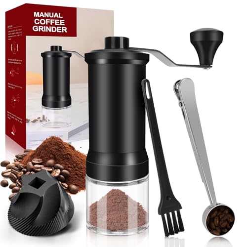 Hossom Moinho de café manual externo e ajustável, Coffee Grinder manual com mecanismo de cerâmica de alta precisão, ajuste de 30 níveis, com escova de limpeza e colher, pour Over e cafeteiras Moka
