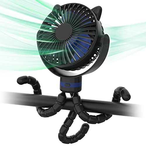 Ventoinha para carro de bebé, portátil e flexível - 4000 mAh, 4 velocidades para carrinho de passeio, secretária, berço, bicicleta, fita de correr