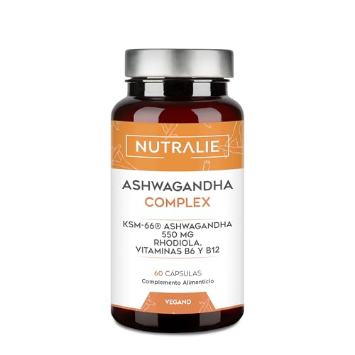 Ashwagandha KSM-66 - Rhodiola Rosea Vit B6 B12 - Ginseng indiano BIO disponível com 5% de Whitanólidos e vitaminas B6 e B12-60 cápsulas veganas Nutralie